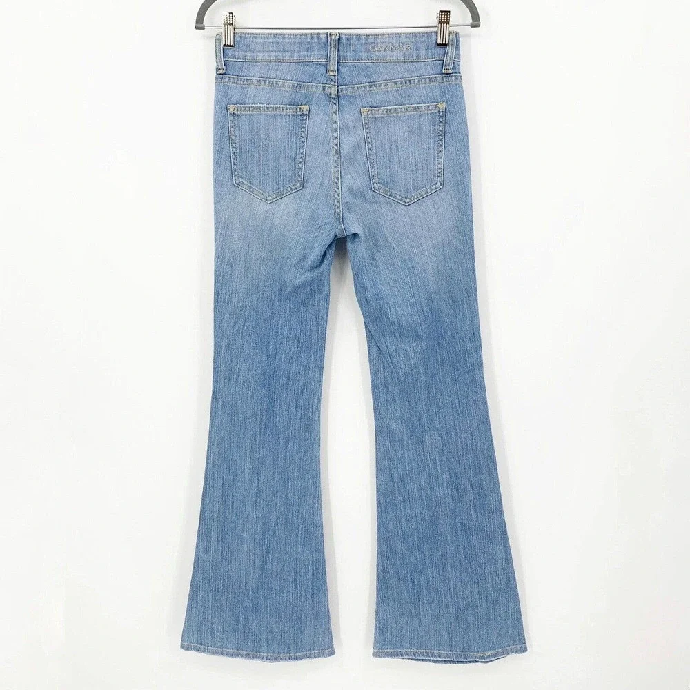 Carmar Farah Flare Jeans Size 27 Medium Wash Mid Rise Button Fly Stretch Blue